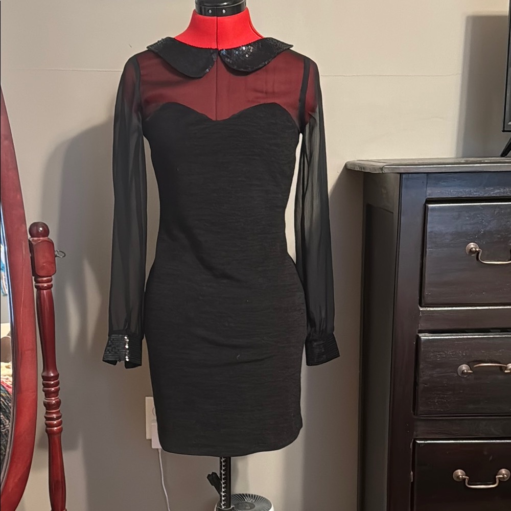 Chic Black Sheer Sleeve Dress